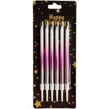 Parti Show Gümüş Pembe Ombre Uzun Doğum Günü Mum 6'lı 11 cm