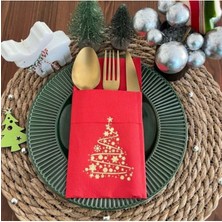 Parti Show Yılbaşı Kırmızı Gold Yaldızlı Cepli Peçete 16'lı