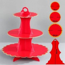 Parti Show Kırmızı Gold Kenarlı Kek Standı 3 Katlı