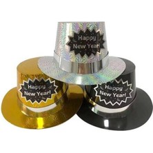 Parti Show Yılbaşı Happy New Year Hologramlı Gümüş Fötr Şapka 1 Adet Dikkat Çekici Aksesuar