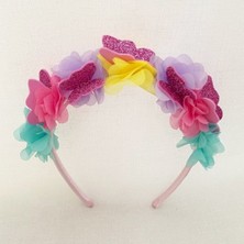 Parti Show Renkli Çiçekli ve Simli Kelebek Taç