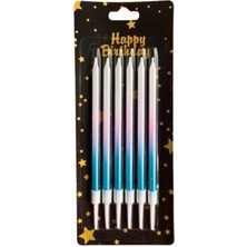 Parti Show Mavi Pembe Ombre Uzun Doğum Günü Mumu 6'lı 11 cm