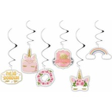 Parti Show Çiçekli Unicorn Asmalı Tavan Süsü (6 Adet)