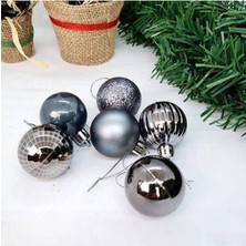 Parti Show Uzay Gri Yılbaşı Top Süs Mat-Parlak-Simli-Aynalı 6 Adet 4 cm