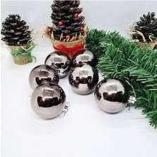 Parti Show Çam Ağacı Süsleme Parlak Top Uzay Gri 6 Adet 6 cm