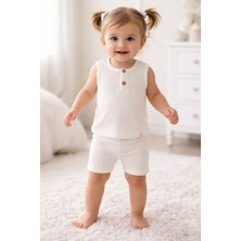 Joviel Baby & Kıds Soft Önden Düğme Detaylı  Kalın Askılı Badi Tayt Takım