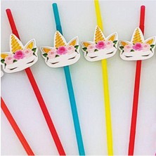 Parti Show Unicorn Çiçekli Artistik Pipet (10 Adet)