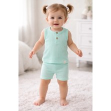 Joviel Baby & Kıds Soft Önden Düğme Detaylı  Kalın Askılı Badi Tayt Takım