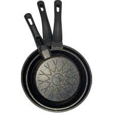 Oms Fry Pan Döküm Granit 3 Parça Tava Seti Siyah (20-24-28 Cm)