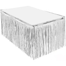 Parti Show Gümüş Püsküllü Masa Eteği 70*300 cm