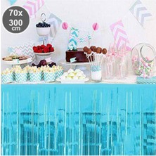 Parti Show Açık Mavi Püsküllü Masa Eteği 70*300 cm