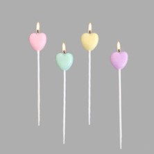 Parti Show Makaron Renkli Kalpli Çubuklu Mum 4 Adet