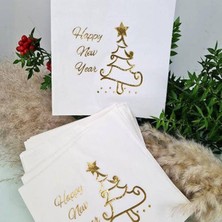 Parti Show Happy New Year Gold Varaklı Peçete Beyaz 16 Adet