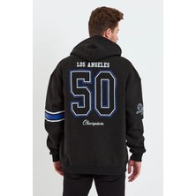 Giyim Center Erkek Baskılı Kapşonlu Üç Iplik Oversize Sweatshirt - Siyah