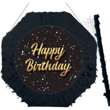 Parti Show Happy Birthday Siyah Gold Pinyata 42 cm + Sopası