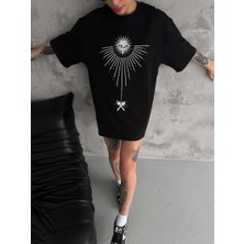 Giyim Center Kadın Bisiklet Yaka Baskılı Oversize  Kısa Kol T-Shirt - Siyah