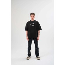 Giyim Center Erkek Bisiklet Yaka Baskılı  Kısa Kol Oversize T-Shirt - Siyah