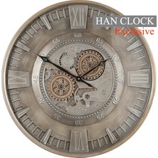Han Clock Silver Line Gear Metal Çarklı Duvar Saati (Gümüş-Altın)