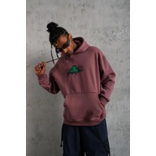 Giyim Center Erkek Baskılı Kapüşonlu ve Kordon Ipli  Üç Iplik Pamuklu Sweat - Gül Kurusu