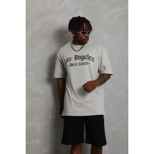 Giyim Center Erkek Oversize Baskılı Bisiklet Yaka  kısa Kol T-Shirt - Gri