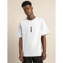 Giyim Center Erkek Bisiklet Yaka Baskılı Oversize T-Shirt - Beyaz