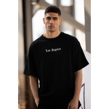 Giyim Center Erkek Bisiklet Yaka Baskılı Oversize T-Shirt - Siyah