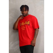 Giyim Center Erkek Baskılı T-Shirt Kısa Kol Bisiklet Yaka Rahat Kalıp Tişört - Kırmızı