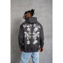 Giyim Center Erkek Baskılı Kapşonlu Üç Iplik Pamuklu Sweatshirt - Füme