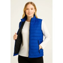 Amara Boutique Şişme Fermuarlı Yelek Su Itici Kapitone Astarlı Kumaş Cepli Hafif Kışlık Spor Rahat Kalıp - Saks Mavisi