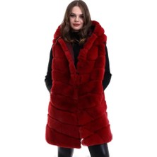 Amara Boutique Reks Kapüşonlu Yelek - Kırmızı