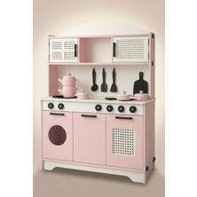 Hedefixtoys Pembe Oyuncak Mutfak (ÇAYDANLIK/TENCERE/TAVA SETİ DAHİL) ve 1 LED Aydınlatma