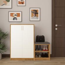 Asra Trend Lüks 2 Kapaklı Oturma Puflu Ayakkabılık Düzenleyici %100 MDF Çok Amaçlı Dolap A29