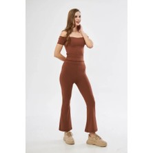 Amara Boutique Yüksel Bel Fitilli Ispanyol Paça Tayt - Kahve