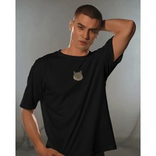 Muhtar Store Erkek Siberian Kedi Baskılı Oversize Tişört – Minimal Sibirya Kedisi Tasarım