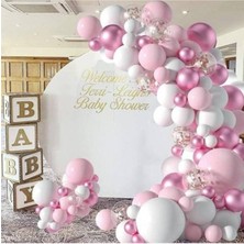 Parti Show Pembe - Beyaz Doğum Günü Balon Dekorasyon Seti