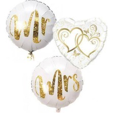 Parti Show Mr & Mrs Kalp Folyo Balon Seti (3 Adet)