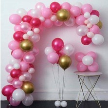 Parti Show Balon Zinciri - Gold Pembe Fuşya Beyaz 100 Adet
