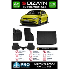 S-Dizayn VW Golf 8 Manuel 3D Pro Havuzlu Paspas ve Üst Bagaj Havuzu Seti (2'li SET)  2020-2024 A+ Kalite