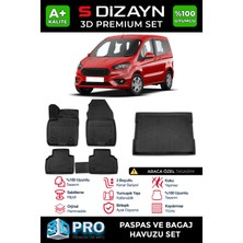 S-Dizayn Ford Courier 3D Pro Havuzlu Paspas ve Bagaj Havuzu Seti (2'li SET) 2014-2022 A+ Kalite