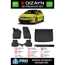 S-Dizayn VW Golf 8 Otomatik 3D Pro Havuzlu Paspas ve Üst Bagaj Havuzu Seti (2'li SET)  2021-2024 A+ Kalite