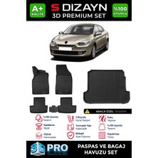 S-Dizayn Renault Fluence 3D Pro Havuzlu Paspas ve Bagaj Havuzu Seti (2'li SET) 2010-2016 A+ Kalite