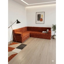 Bakırözü Home Premium Kadife Kumaş, Konforlu Yer Kanepesi ,modüler Şark Köşesi Takımı - Kiremit - 40 Cm- L Set