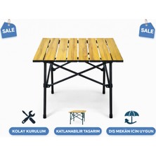 Vi Caro Katlanır Kamp Masası Ahşap Görünümlü Portatif Piknik Masa Balkon Bahçe Plaj Kamp Masası