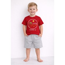 Glowzia Erkek Çocuk Yazlık Şortlu Takım Baskılı Tişört Şort Rahat Günlük Alt Üst Takım