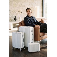 Zeplin Joya Pc Policarbon 3'lü Valiz Seti (Kabin Orta ve Makyaj) Beyaz