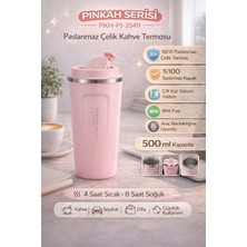 Pinkah Paslanmaz Çelik Kahve Termos Bardak Matara 500 ml Pembe Renk – PKH-PJ-3549-L