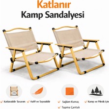Vi Caro Katlanır Kamp Sandalyesi 2'li Set Taşıma Çantalı Ahşap Kolçaklı Kamp Piknik Balkon Bahçe Sandalye