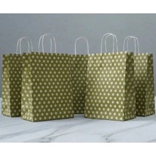 Aybaş Kağıtçılık 1.kalite 18X24 cm ( 15 Adet ) Gold Renk Beyaz Benekli Kraft Kağıt Çanta,hediye Poşeti,hediye Paketi