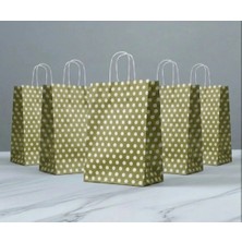 Aybaş Kağıtçılık 1.kalite 18X24 cm ( 10 Adet ) Gold Renk Beyaz Benekli Kraft Kağıt Çanta,hediye Poşeti,hediye Paketi