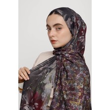 AYSHARA Menekşe Çiçek Desenli Çift Taraf Şal - Siyah Kırmızı